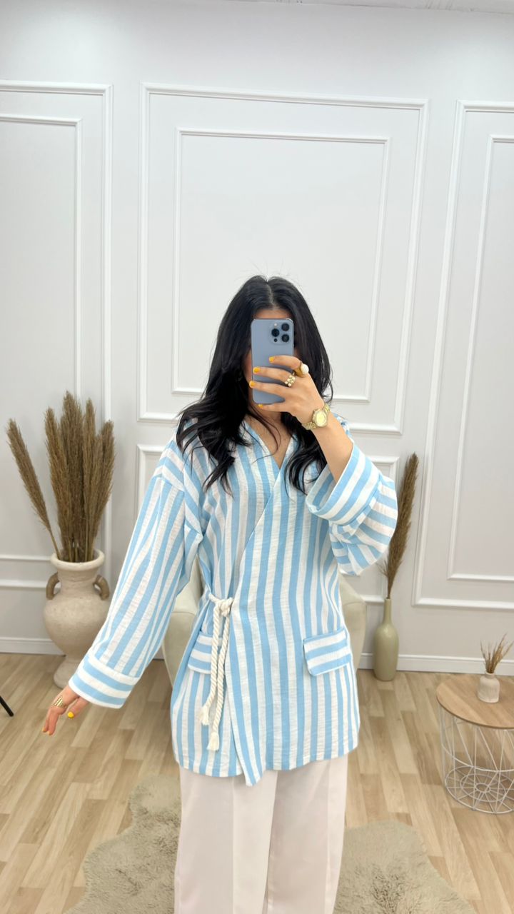 Ensemble Kimono Rayé en Lin