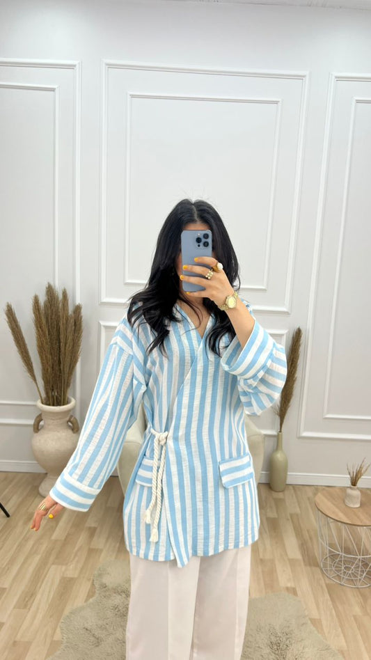 Ensemble Kimono Rayé en Lin